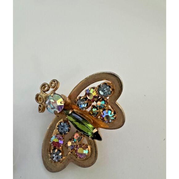 Vintage Butterfly Brooch Pins Lot of 2- Gold Tone with Rhinestones, Enamel Inlay - Picture 2 of 5